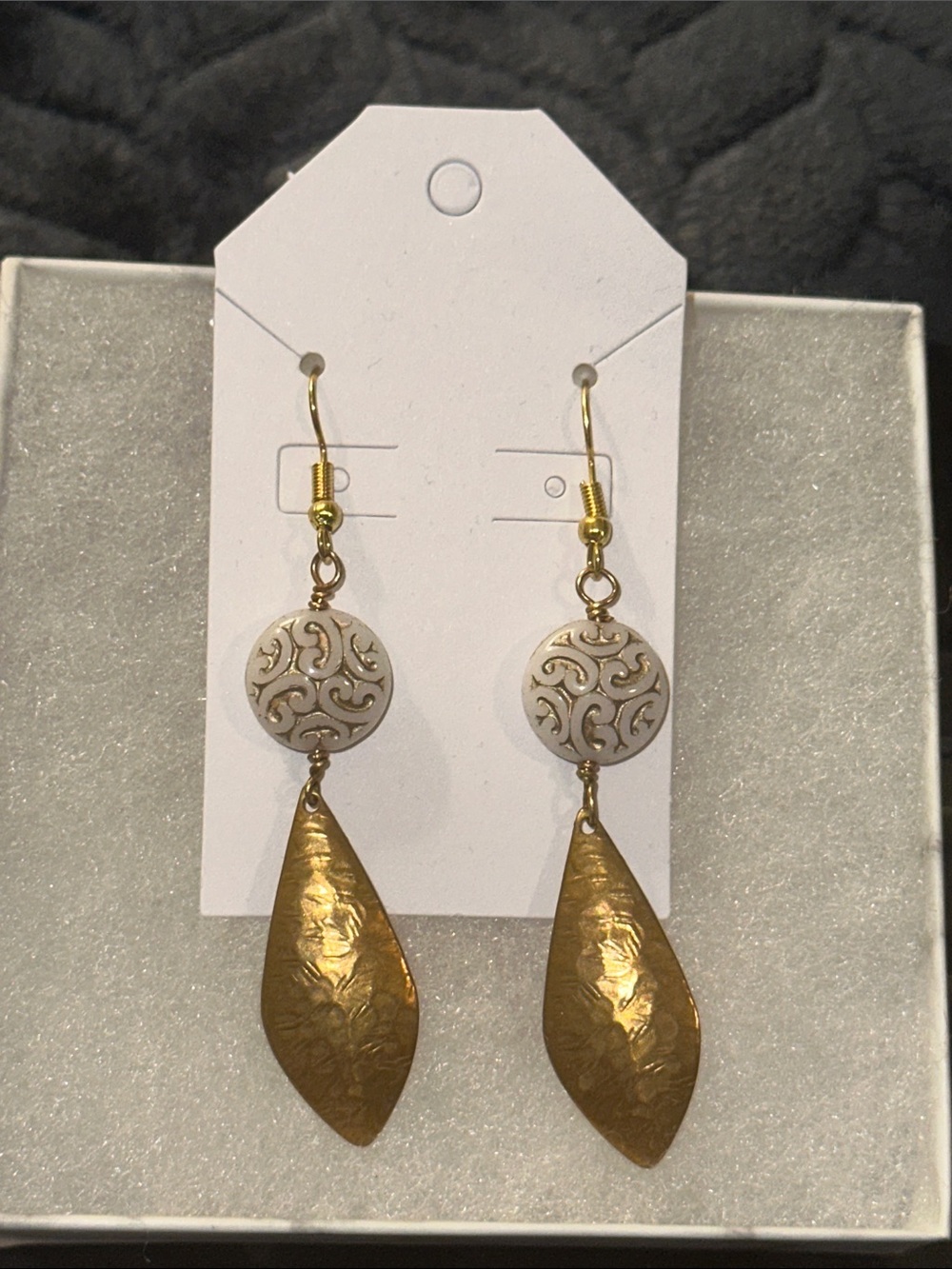 Handmade Gold and Cream Drop Earrings - Elegant Filigree Dangle